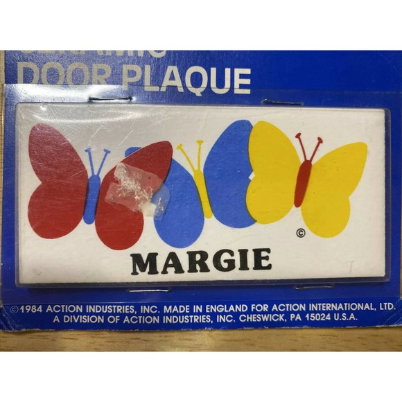 Vintage Retro Dead Stock MARGIE With Butterflies Ceramic Name Plaque Wall Sign - Picture 4 of 12